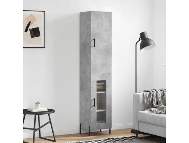 Elegantes Highboard mit Wandhalterung in Betongrau, Stilvolles Highboard aus Holzwerkstoff, Modernes mit Metallfüßen, Betongraues für das Wohnzimmer mit viel Stauraum 34,5x34x180