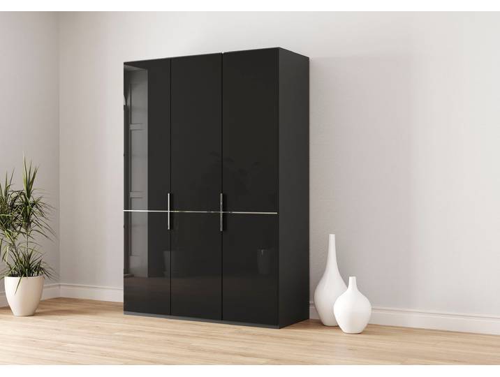 Drehtürenschrank, Floatglas & Holzwerkstoff, Graphit, 148,4×236×58 cm, Mit Glastüren & Chrom-Applikationen, Musterring