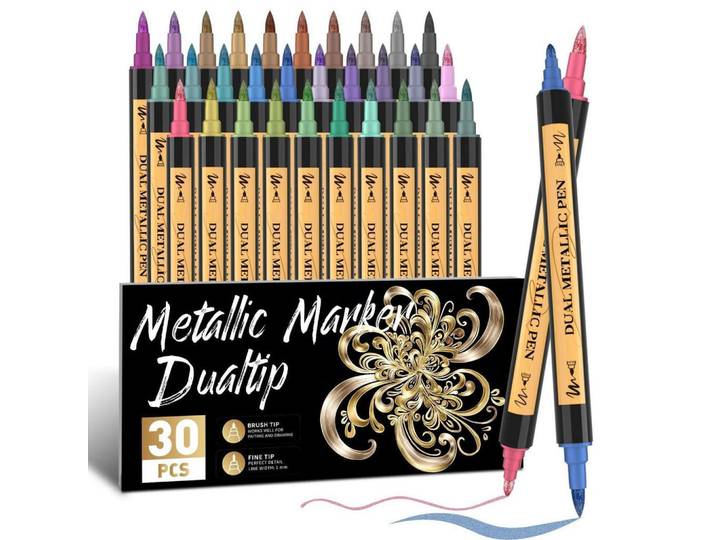 Acrylstifte 30er Set Metallic Dual Tip, Mehrfarbig, Kunststoff, 10x2x15 cm, Dekoration, Malbedarf & Bastelbedarf