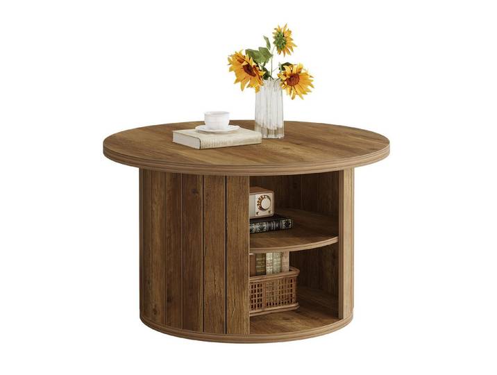 Tribesigns Couchtisch Runde 80cm Industrial 2-Tier-Kreis Wohnzimmertisch mit Lagerung Regale