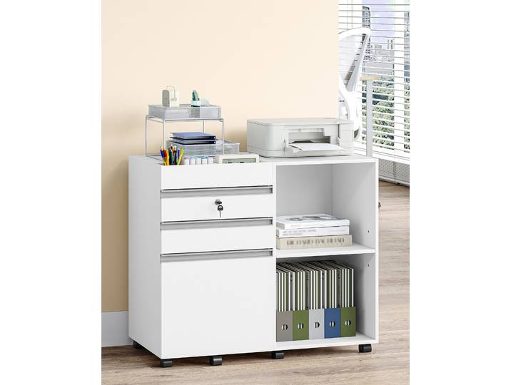 Armoire de classement mobile à 3 tiroirs, armoire de classement avec serrure, rangement sous le bureau avec 2 étagères réglables, compatible A4, format légal