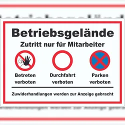 HB-Druck Aufkleber Betriebsgelände Mitarbeiter Betreten Durchfahrt Parken A5 (148x210mm)