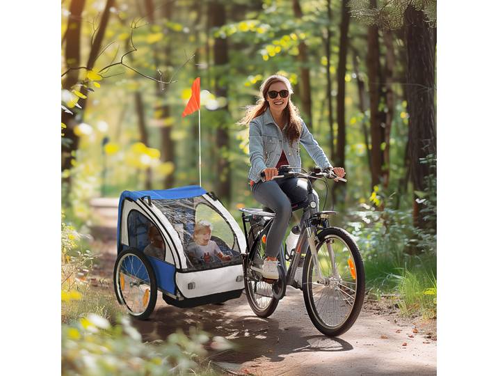 HOMCOM Remorque Vélo 2 Places Acier Tissu Oxford Bleu