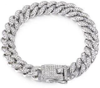 Inspired Living Rhinestone Dog Collar With Stainless Steel Dog Chain Style silver 55cm