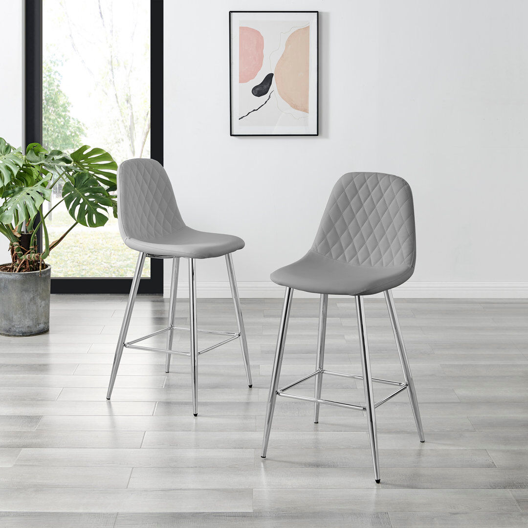 Canora Grey Corova Faux Leather Modern Kitchen Bar Stools - Upholstered Design Silver/Grey 96cm H X 42cm W X 47cm D
