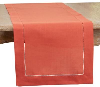 Saro Lifestyle Classic Hemstitch Table Runner - Textured Border Runner for Dining & Formal Entertaining