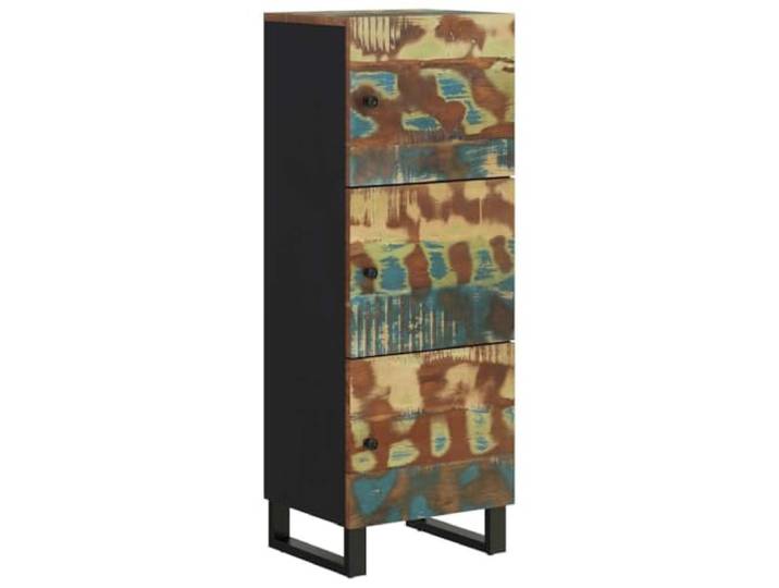 Roanoer Highboard Altholz Massiv 40x33x110 cm Industrial Schrank Kompakter Beistellschrank aus Altholz und Eisen für Wohnzimmer und Flur mit 3 Fächern für vielseitige Aufbewahrung.