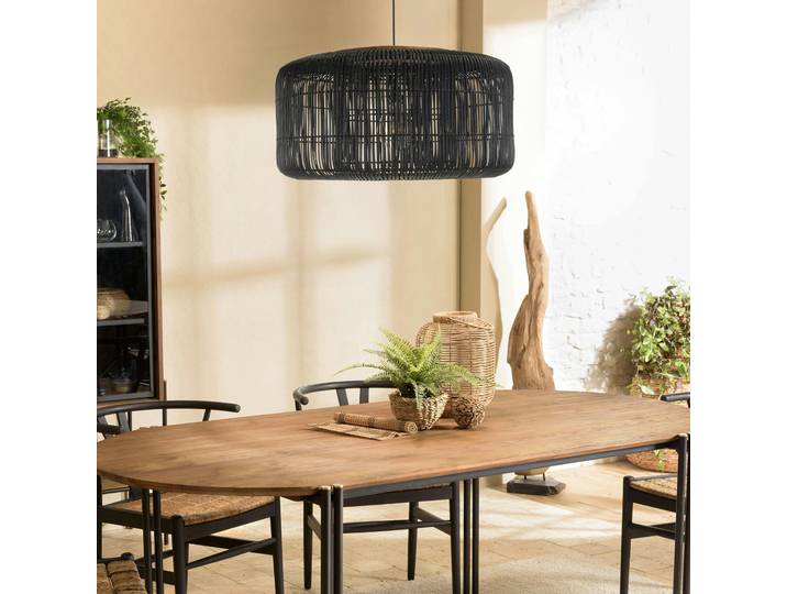 Suspension en rotin ronde 76cm FOLELLI - Noir
