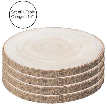 Vintiquewise Barky Natural Wood Slabs Rustic Ornament Slice Tray Table Charger set of 4