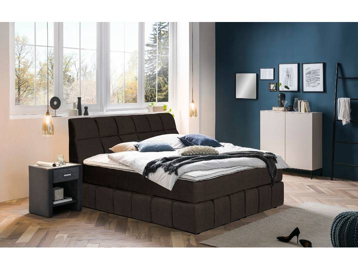 Boxspringbett, Braun, 180x200 cm, Polyester, 7-Zonen-Taschenfederkernmatratze, Landhaus, Places of Style