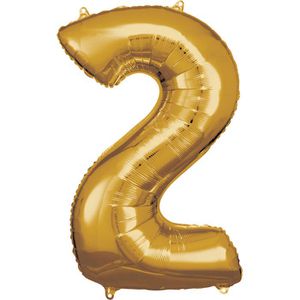 Amscan Luftballons 9906267, Riesenzahl 2, gold, Folienballon, 57 x 92 cm