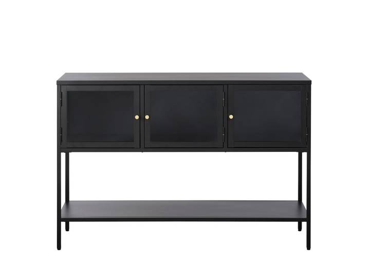 Buffet 3 portes en verre trempé et métal l132cm - noir