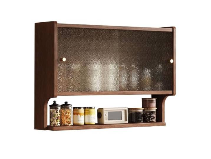 Wandmontierter Schrank Für Küche Esszimmer, Präsentations-Sideboard-Regal Eco-Board Floating Home Wand-Organizer-Schrank, Hängende Aufbewahrungseinheit(Brown,80*56*20CM)
