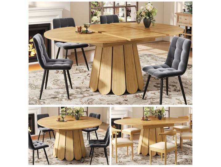 Table pour salle a manger - Meuble salle a manger - forme ronde - 4 personnes - 118 x 118 x 76 cm - Natural Wood
