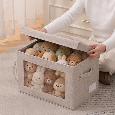 Garvee 3-Pack Fabric Storage Bins with Clear-Window Lids, 15x10x10 in Closet Organizer Boxes, Sturdy Handles