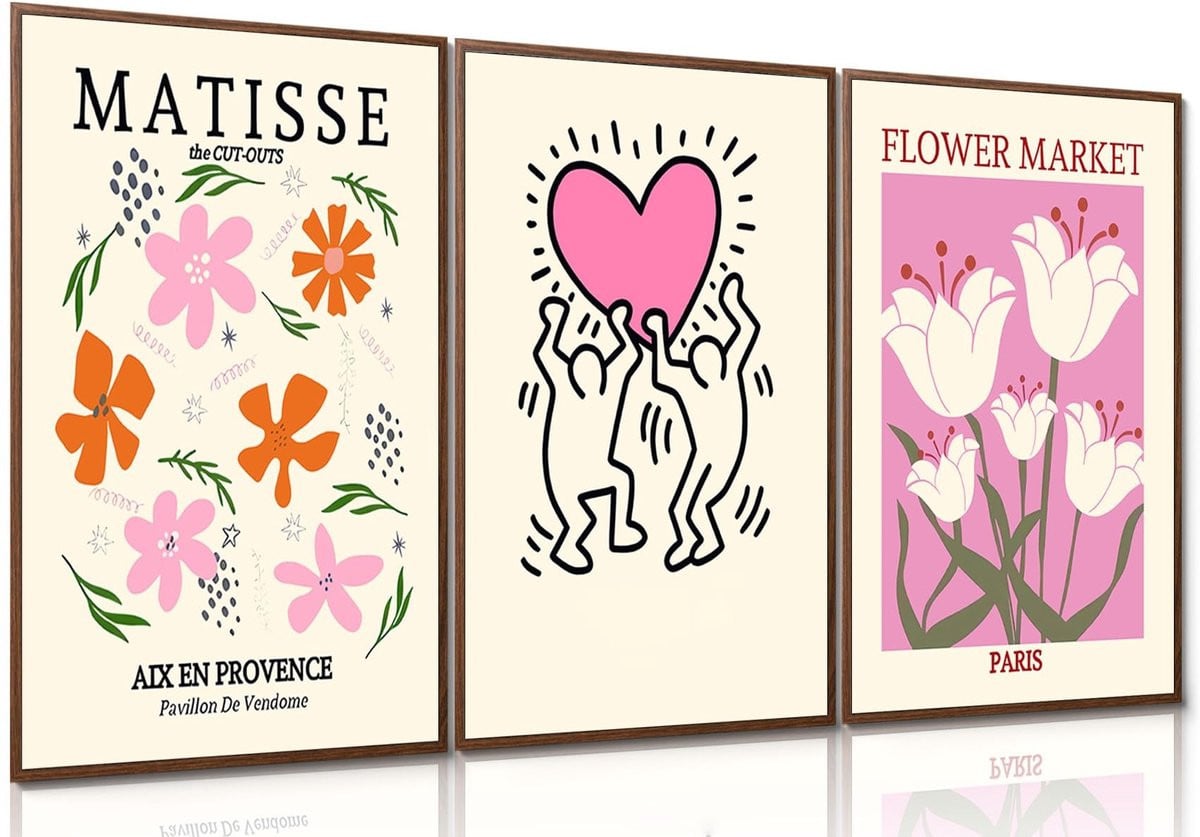 Set van 3 Abstracte Roze Bloemen Posters voor Kinderkamers