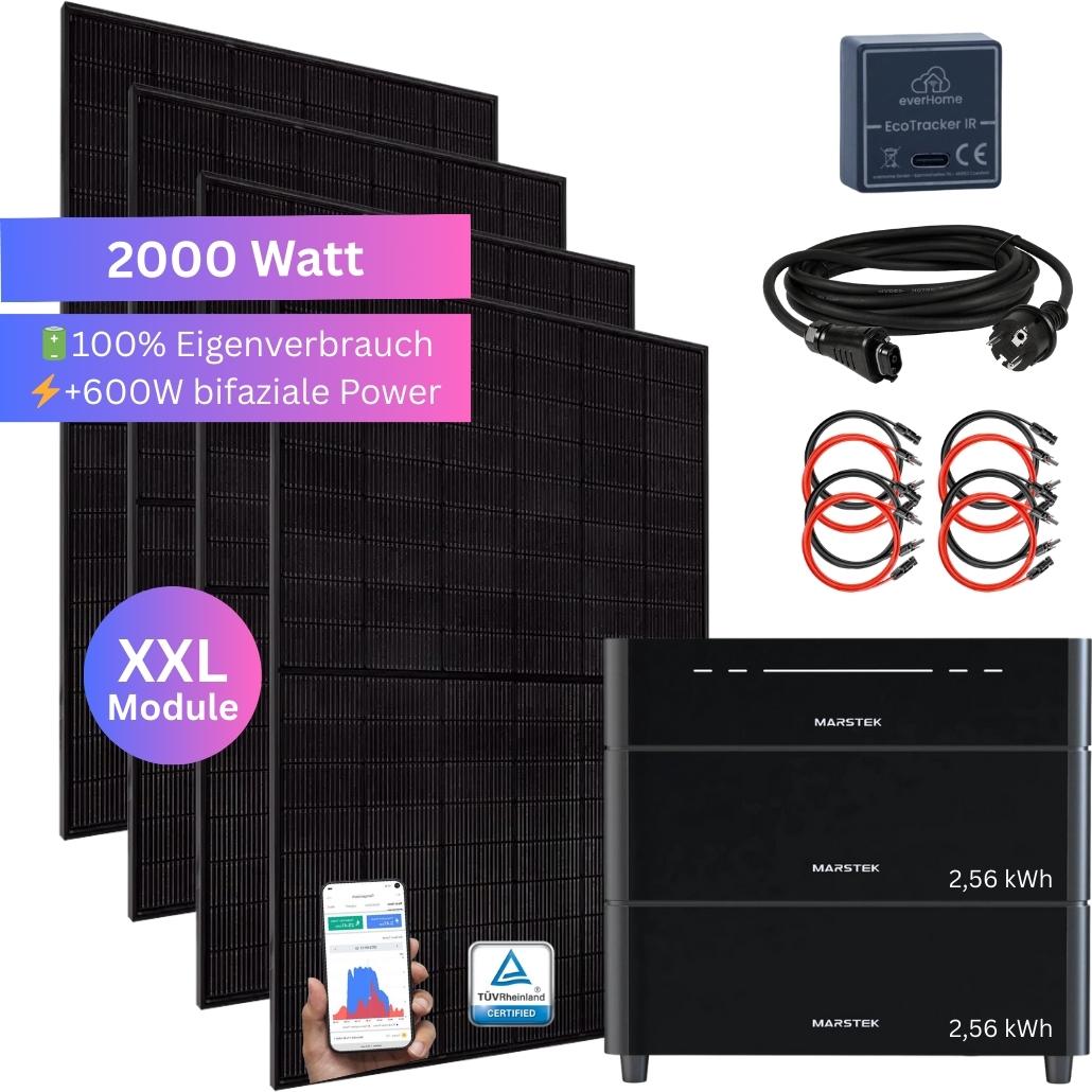 MyVoltaics 2000 Watt Balkonkraftwerk mit Speicher Marstek Venus D 0-7,68 kWh & EcoTracker IR 2x Zusatzakku
