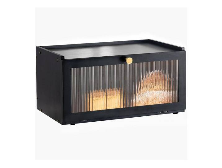 LuxusKollektion Brotkasten Bambus Brotkasten schwarz Holz Stylischer Bread Box 40x25x20 CM, Naturmaterialien