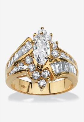 Gold over Sterling Silver Marquise Engagement Ring Cubic Zirconia by PalmBeach Jewelry in Gold (Size 9)