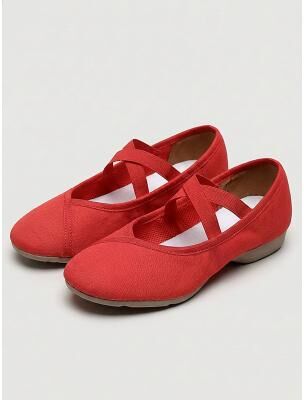 LightInthebox Women's Red Ballet Dance Shoes – Soft Canvas Ballet Flats with Criss Cross Straps Rubber Sole, Lightweight Dance Practice Shoes for Ballet Training, Yoga, Pilates, Gymnastics Christmas Performance