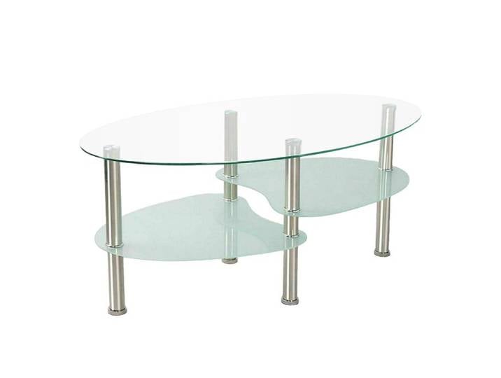 KEDIA Table Basse Table de Salon Scandinave Blanc et Transparent 90*50*43cm Table Basse en Verre pieds Chromé Ovale