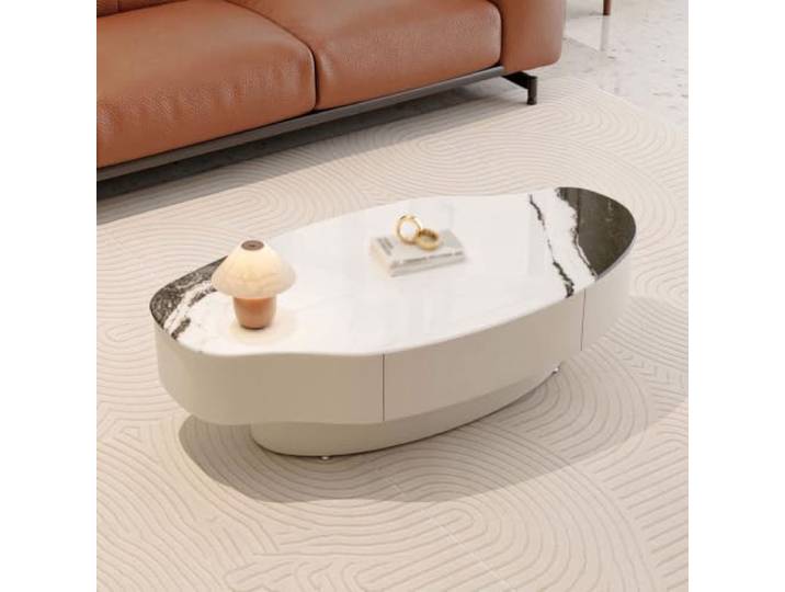 Couchtisch,Organischer Wohnzimmertisch In Moderner Wolkenform,Beistelltisch mit Schublade,Gehärtetes Glas In Marmoroptik,Eisenbasis,Pflegeleicht A,100CM