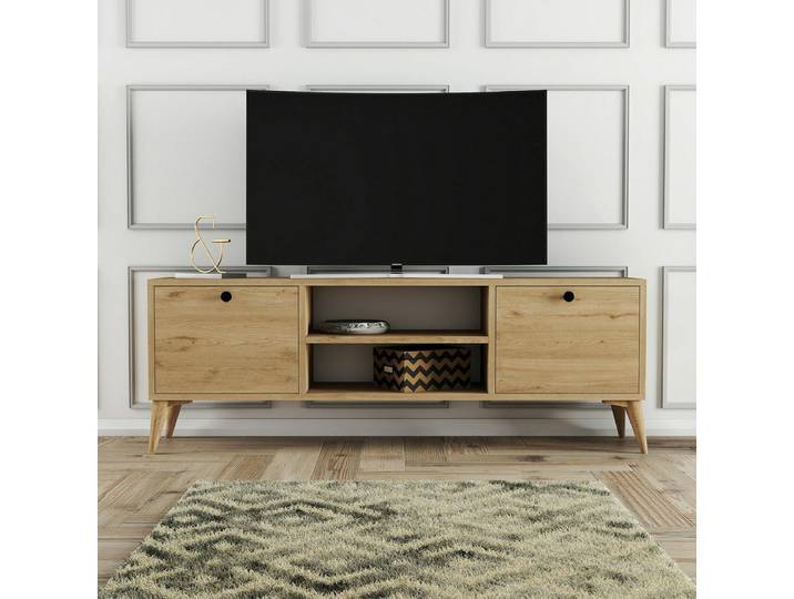 Meuble TV scandinave décor bois 2 portes 2 niches UMEA