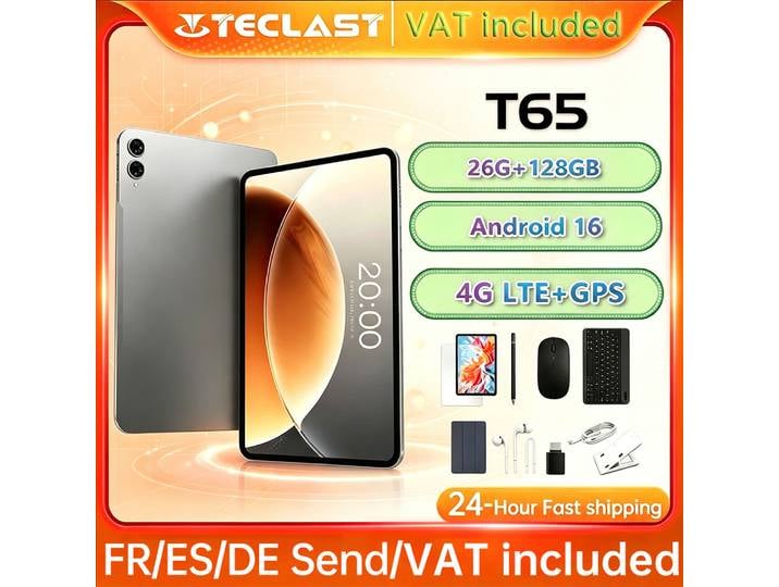 Tablette T65 13,4 Android 16 1920X1200 120Hz Écran T7280 8 cœurs 18 Go de RAM (6 Go + 12 Go) 128 Go de ROM 4G LTE GPS 8000mAh Type-C Teclast TLA001