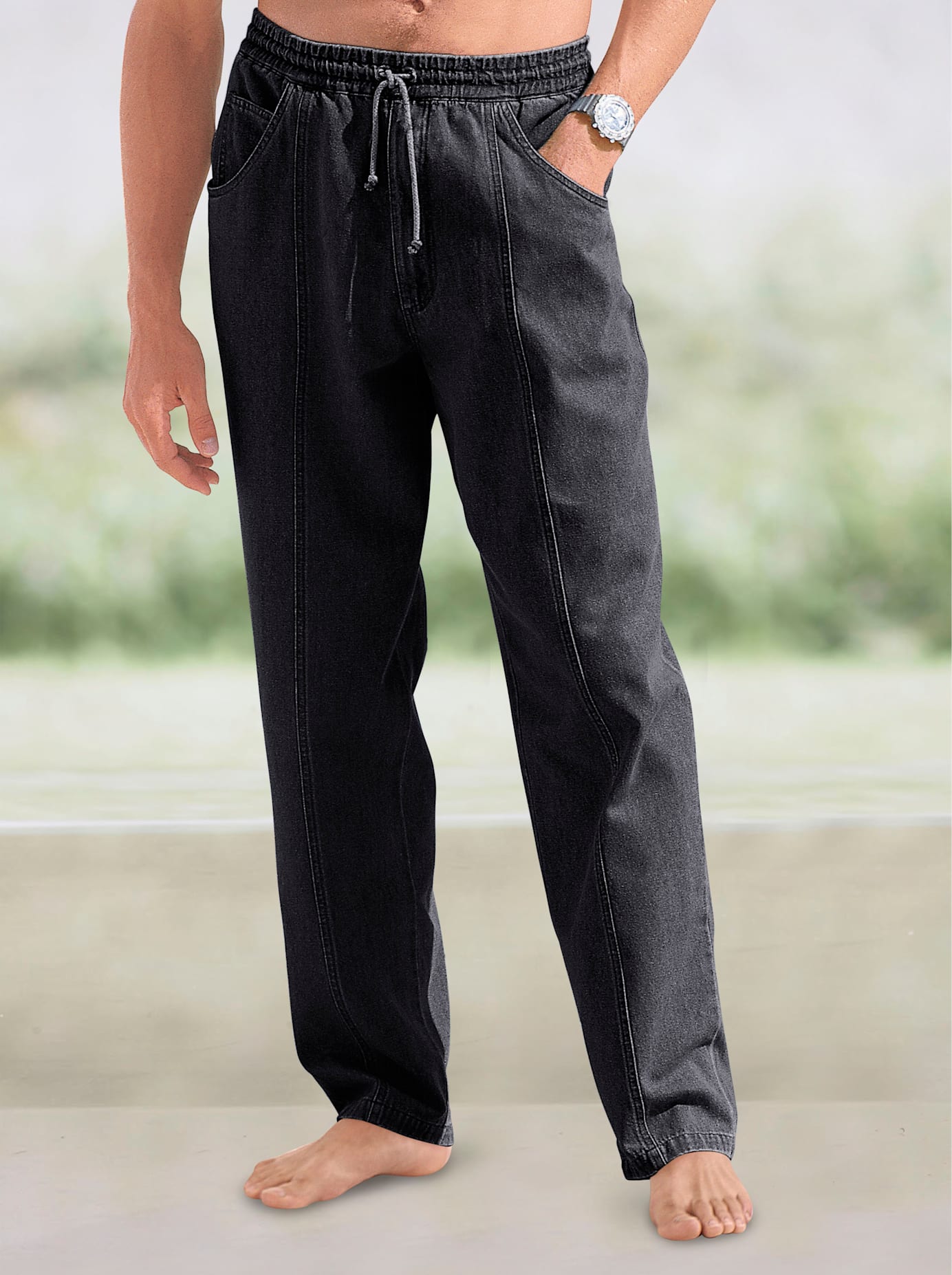 Schlupfhose CLASSIC, Herren, Gr. 30, Unterbauchgrössen, schwarz (schwarz, denim), 100% Baumwolle, unifarben, lang, Hosen Schlupfhose schwarz, denim 30, Unterbauchgrössen