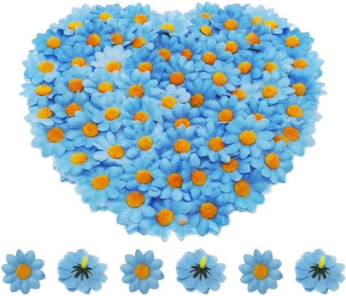 100x Kunstmatige Madeliefjes Bloemenhoofden Hemelsblauw - Nep Gerbera Bloemblaadjes voor Knutselen & Decoratie