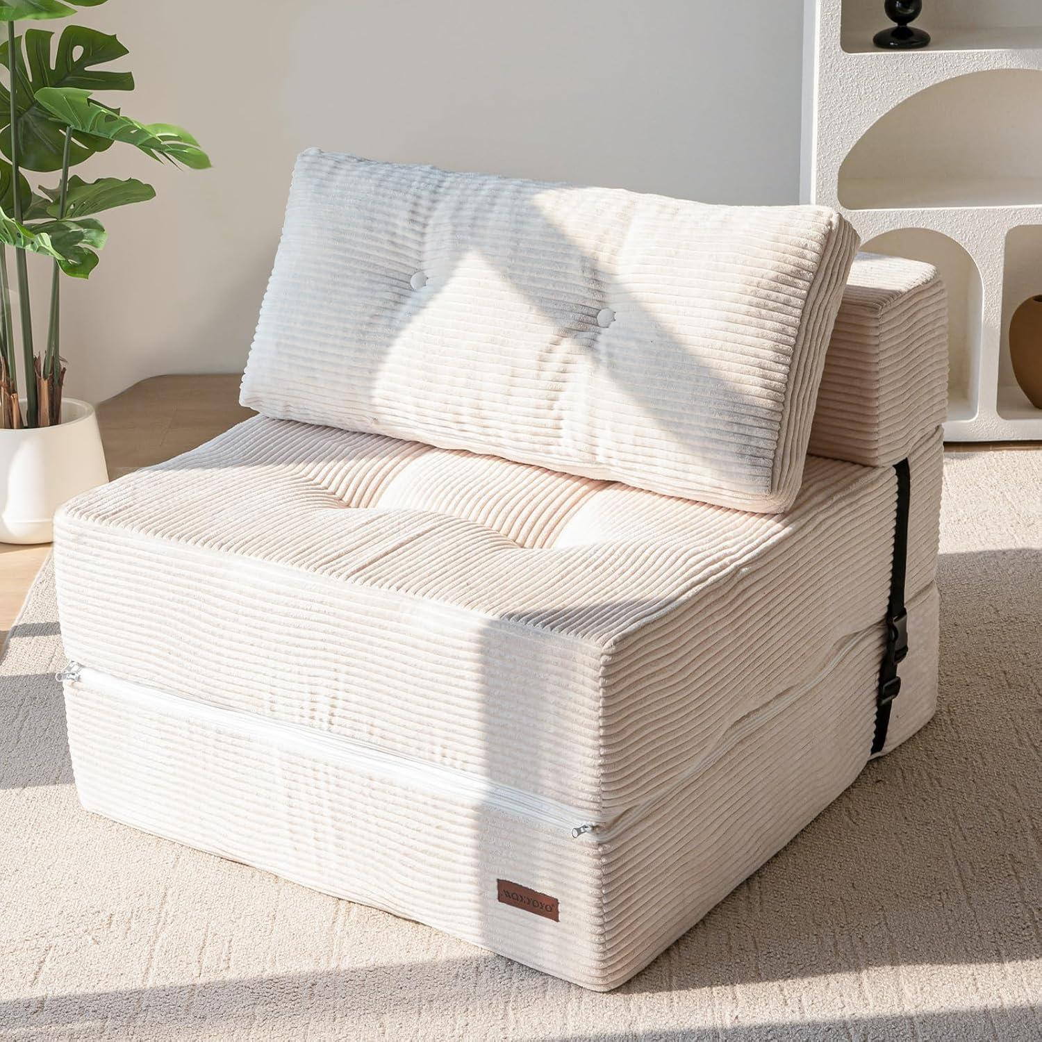 MAXYOYO Uitklapbare slaapbank met hoogwaardig schuim, 4-in-1 vloerligbed, crème, B/D/H: 160 x 80 x 40 cm