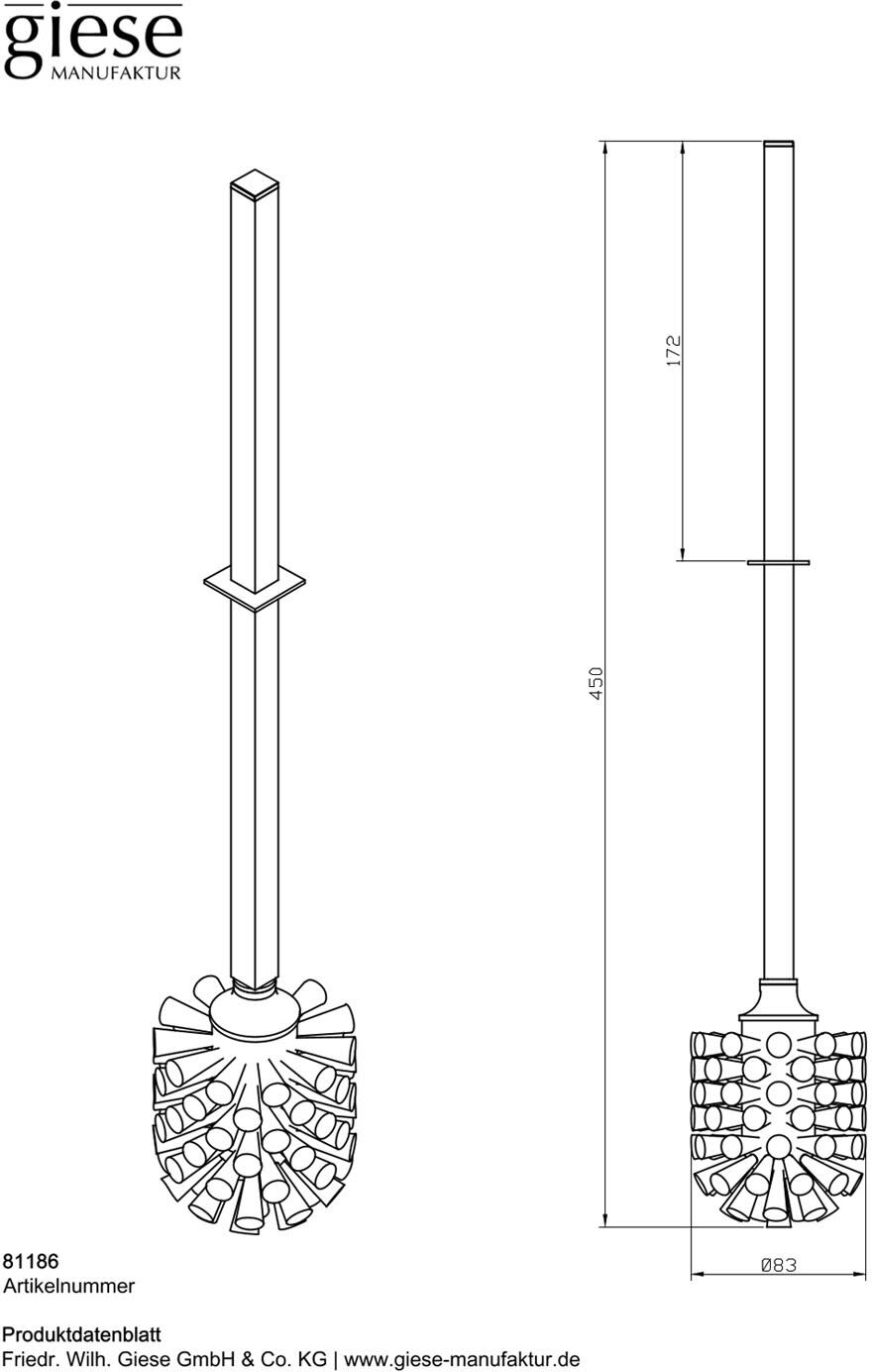 Giese Ersatz-WC-Bürste mit Stiel und Metallgewinde, Accessoires, 81186-14, schwarz matt