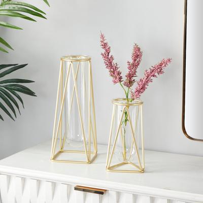 ARCILLA ELEMENTAL Glass Tube Vase with Metal Stand (Set of 2)