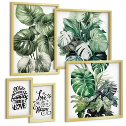 BILDER SET 5er Set - 50x50 cm & 20x30 cm & 40x60 cm Goldrahmen - Gemalte Abstraktionen der Natur