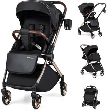 Costway Foldable Baby Stroller with Reversible Handle-Black