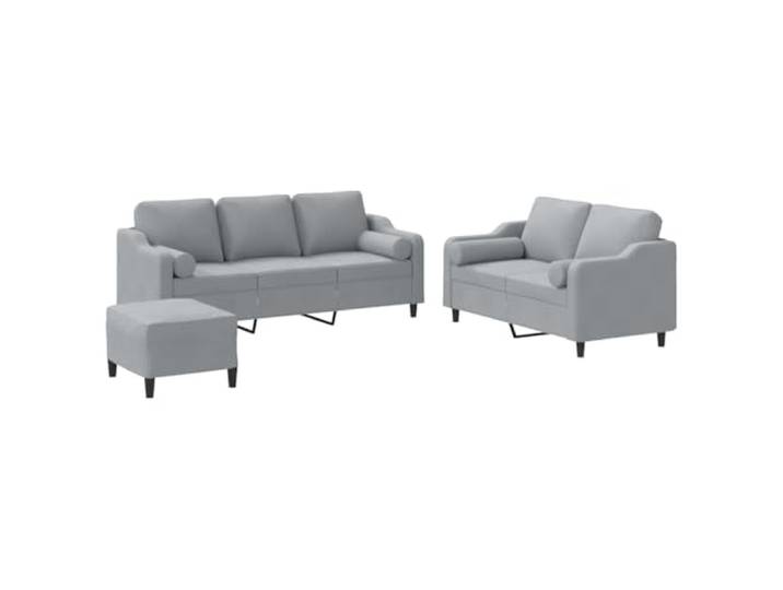 KUTYWEXFM 3-tlg. Sofagarnitur mit Kissen 2er 3er Sofa Hocker Hellgrau Bequemes Couch Set aus atmungsaktivem Stoff mit stabilem Metallgestell und Hocker für Wohnzimmer und Ruhezonen.