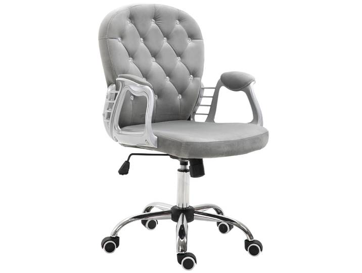Vinsetto Silla de Escritorio de Terciopelo con Altura Réglable Reposabrazos y Decoraciones de Diamantes 59,5x60,5x93-103 cm Gris