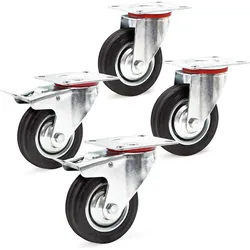 Wiltec, Möbelrollen, Transportrolle Set 2x Doppelstopp-Lenkrolle 2x Lenkrolle Vollgummirad 100mm 70kg