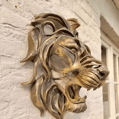 Inspire Curations Majestic Gold Lion Head Wall Sculpture Luxury Resin Statement Decor Majestic Gold Lion Head Wall Sculpture Luxury Resin Statement Decor