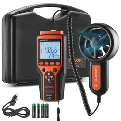 VEVOR 4 in 1 Anemometer 100,8MPH Luftgeschwindigkeitsmesser 168x75x36mm Windmesser IP44 Windmessgerät Windstärkemesser MAX/MIN/AVG/CU-Windgeschwindigkeitsdaten Geschwindigkeitsmessgerät