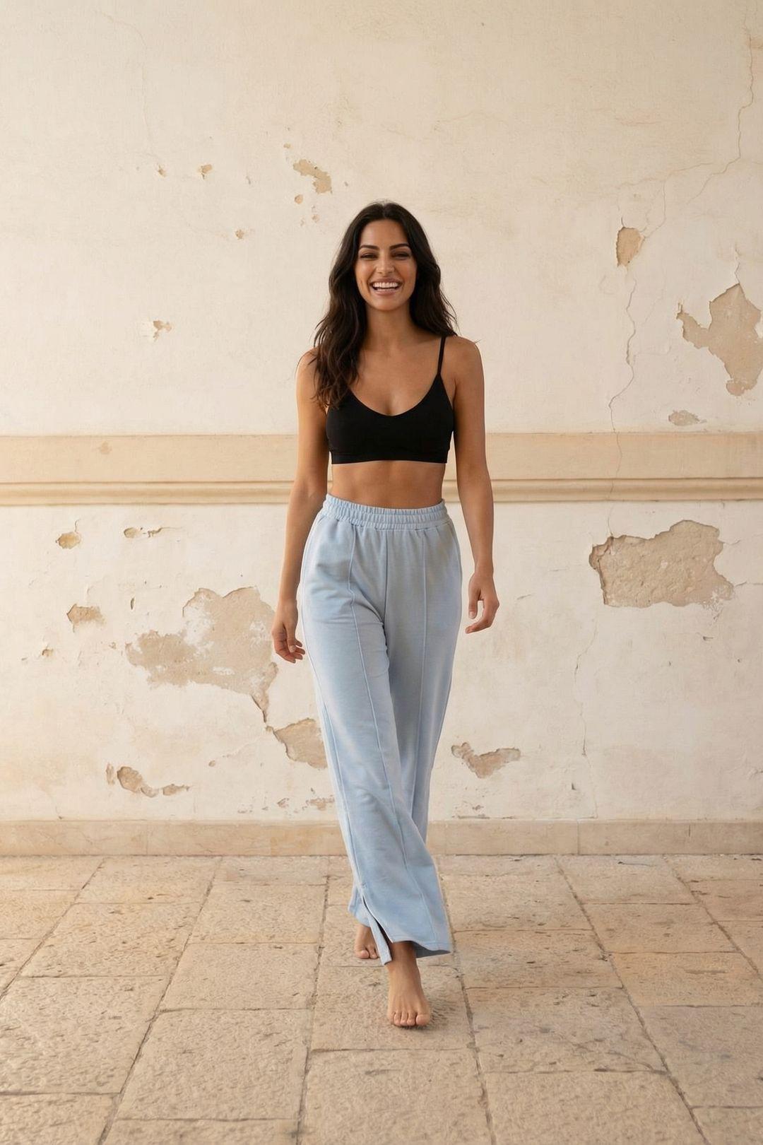 Hoge Taille Brede Pijpen Gebreide Joggingbroek
