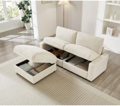 "72.05""L Modular Sectional Sofa,3 Storages L-Shaped Polyester Fabric Sectional Couches For Living Room"