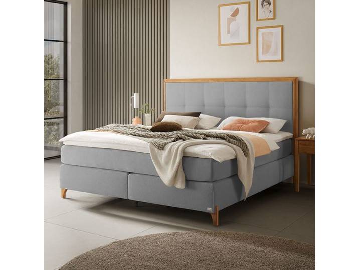 Boxspringbett Knossos Velours-Strukturstoff 160x210cm TTF-Box Härtegrad: H3 Hellgrau klassischer Stil