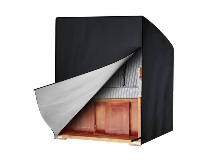 Schutzhülle Strandkorb 420D Oxford L135×B105×H175/140cm winterfest, Schwarz, 135x175x105 cm, Gartenzubehör, Abdeckung für Gartenmöbel
