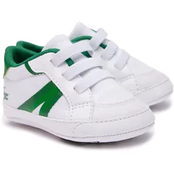 LACOSTE Baby Schuhe - L004 Cub, Krabbelschuhe, Sneaker, Textil mit Kunstleder Weiß/Grün / EUR 19