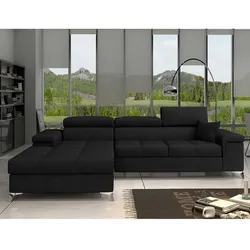 Ecksofa Schlafsofa in Schwarz aus Velours