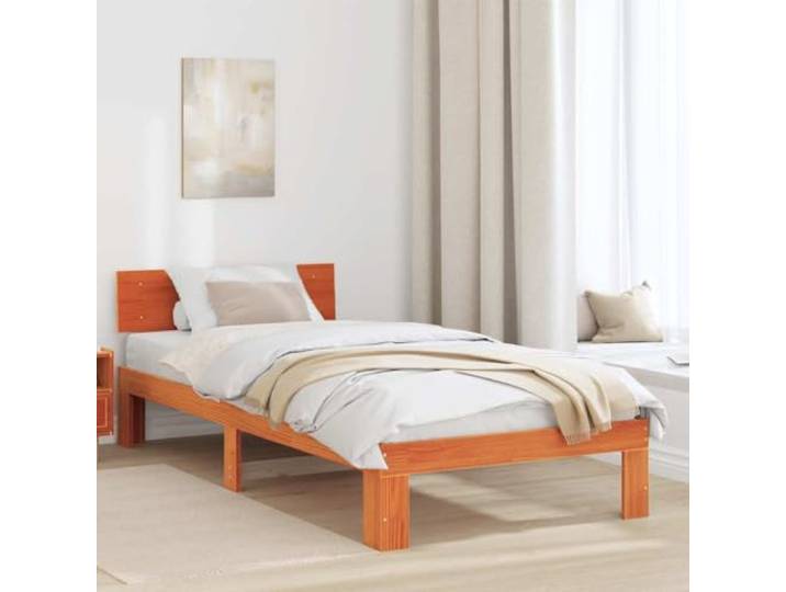Bettrahmen Wachsbraun 75 x 190 cm Massives Kiefernholz Robustes Holzgestell, feste Lattenrost, pflegeleicht, einfache Montage für Schlafzimmer