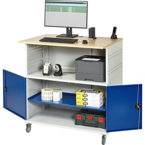 Rau Rau Computerschrank Modell 1022, lichtg / blau, aus Metall, für Industrie, abschließbar, fahrbar