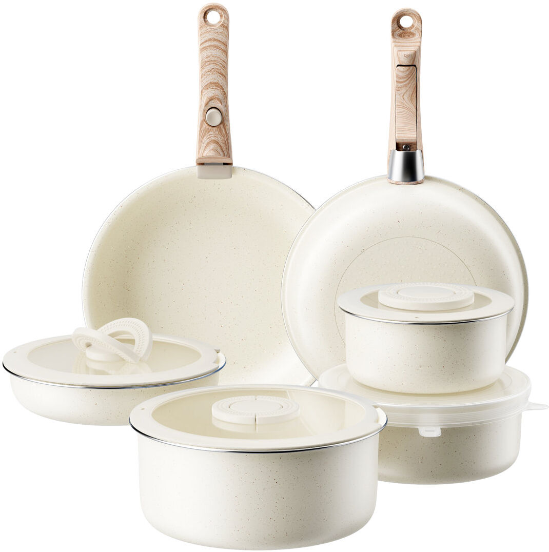 CAANNASWEIS 13 - Piece Non-Stick Aluminum Cookware Set Beige 13