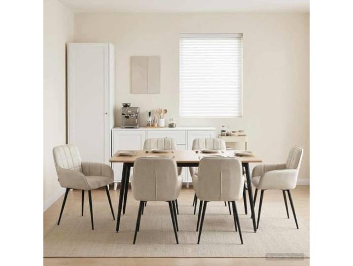 Esszimmerstühle 6er Set Samt Creme mit Metallbeinen 56,5 x 50 x 86 cm Samtbezug, Metallrahmen, neigbare Rückenlehne, pflegeleichte Oberfläche, vielseitig einsetzbar